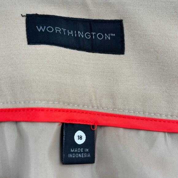 Worthington Faux Wrap Skirt Womens Size 18 Tan Black Side Zip Pencil - Picture 3 of 9
